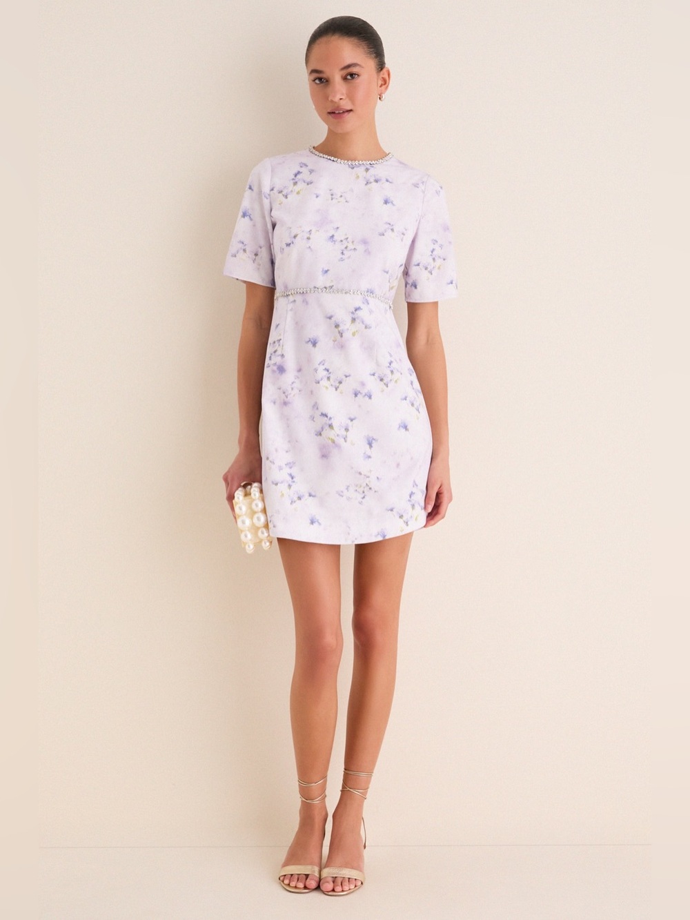 NEW English Factory Lilac Floral Crystal Embellished Floria Mini Dress